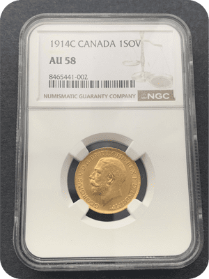 1914 Gold Sovereign  Canada  Rare NGC MS 58