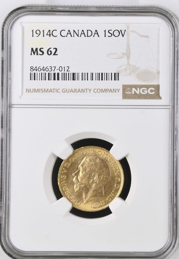 1914 Gold Sovereign  Canada  Rare NGC MS 62