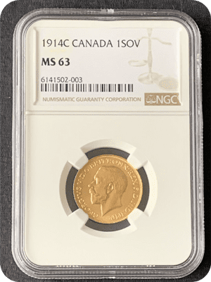 1914 Gold Sovereign  Canada  Rare  NGC MS 63