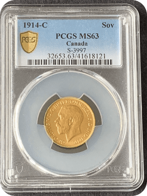 1914 Gold Sovereign  Canada  Rare  PCGS  MS 63