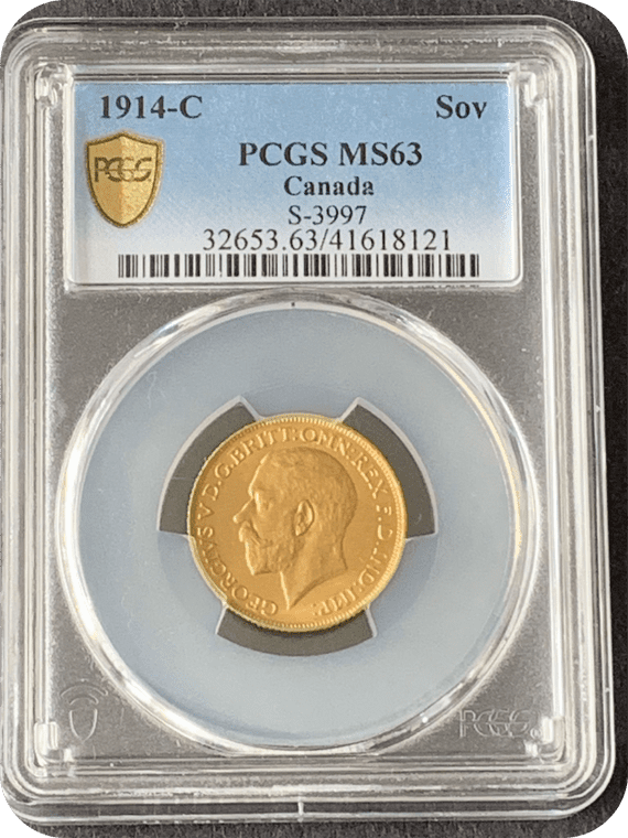 1914 Gold Sovereign  Canada  Rare  PCGS  MS 63