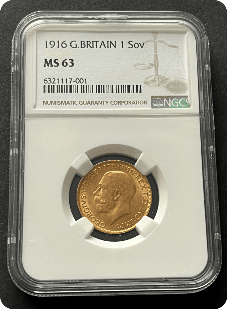 1916 Gold Sovereign London NGC Mint State 63 Rare