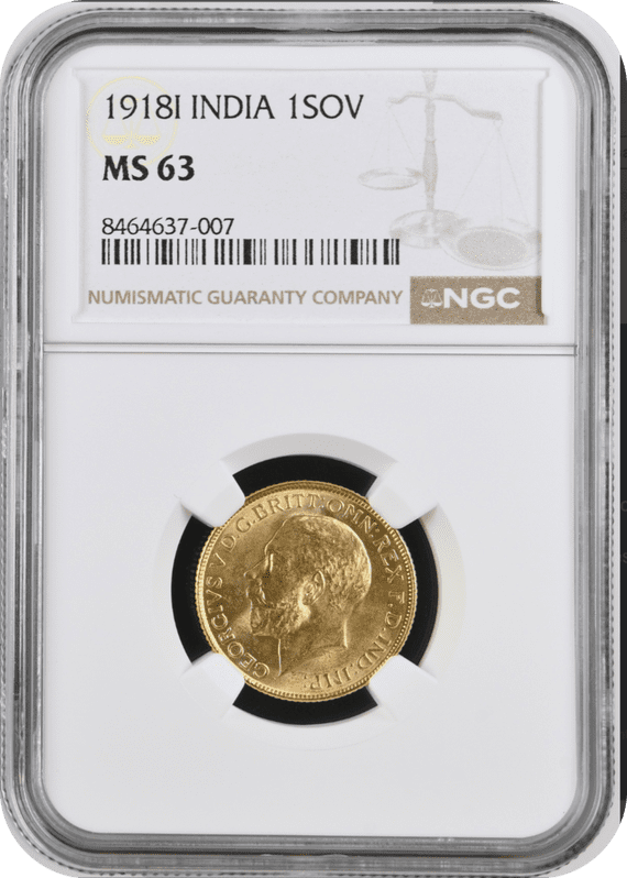 1918 Gold Sovereign Bombay India Mint MS63