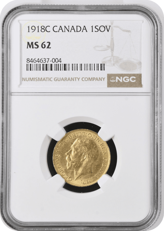 1918 Gold Sovereign Ottawa Canada Mint  MS 62