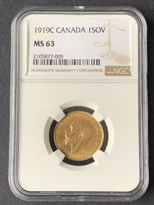1919 Gold Sovereign Ottawa Canada Mint  MS 63