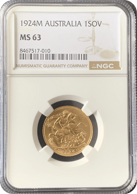 1924 Gold Sovereign Melbourne Rare NGC MS63