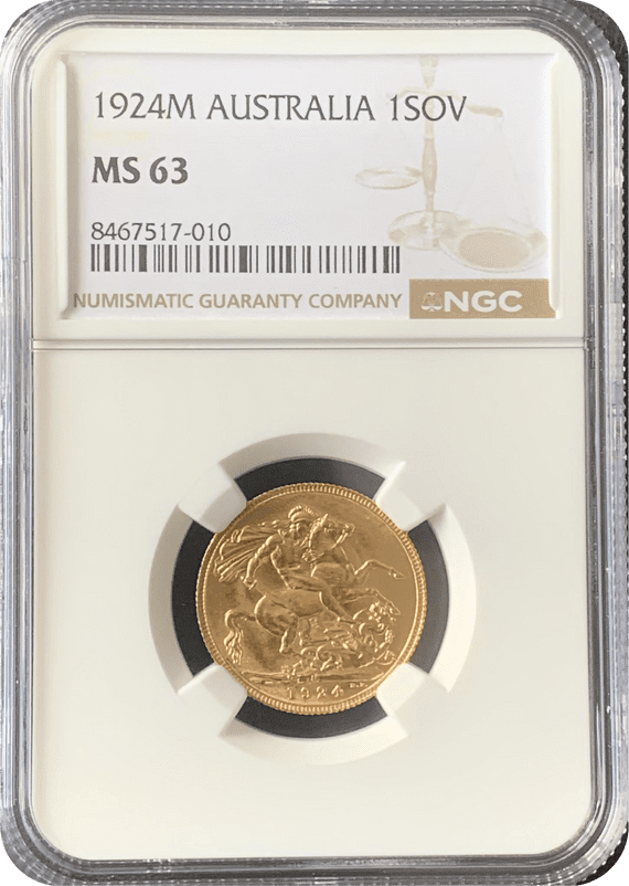 1924 Gold Sovereign Melbourne Rare NGC MS63