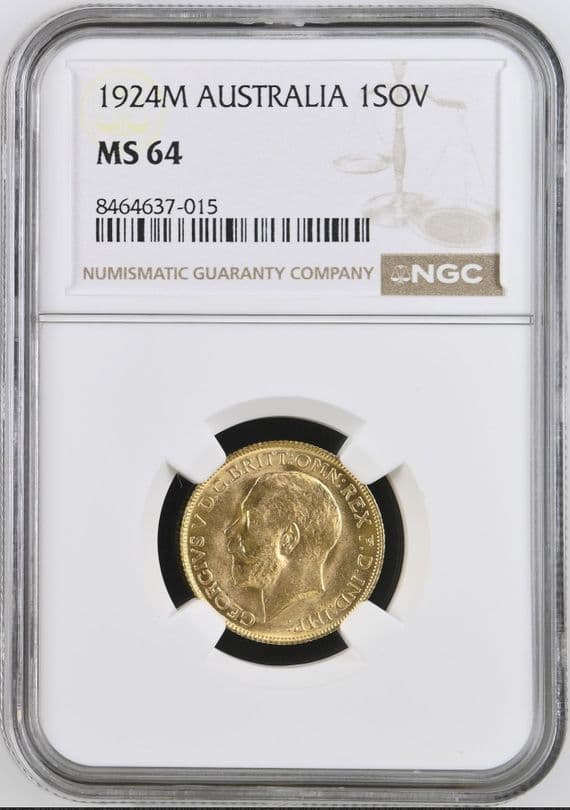 1924 Gold Sovereign Melbourne Rare NGC MS64