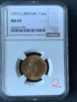 1925  Gold Sovereign London Mint  NGC MS65