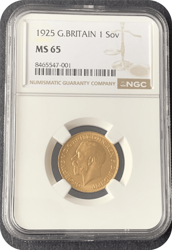 1925  Gold Sovereign London Mint  NGC  MS65 .