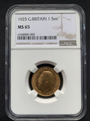 1925  Gold Sovereign London Mint  NGC MS65