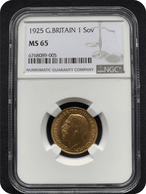 1925  Gold Sovereign London Mint  NGC MS65