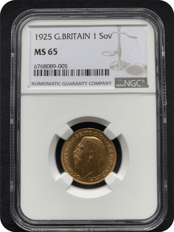 1925  Gold Sovereign London Mint  NGC MS65