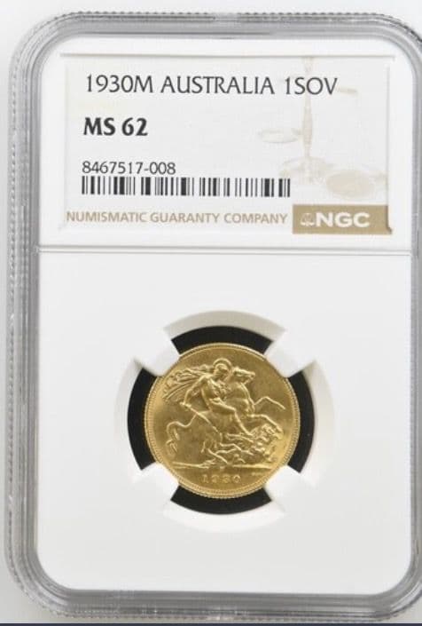 1930  Gold Sovereign Melbourne  Mint Rare