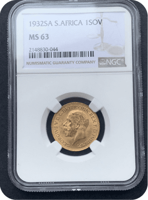 1932  Gold Sovereign South Africa Mint  NGC MS62