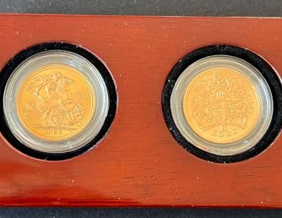 1957 & 2022 First & Last  Full Gold Sovereigns  QEII in a  Luxury Wooden Case
