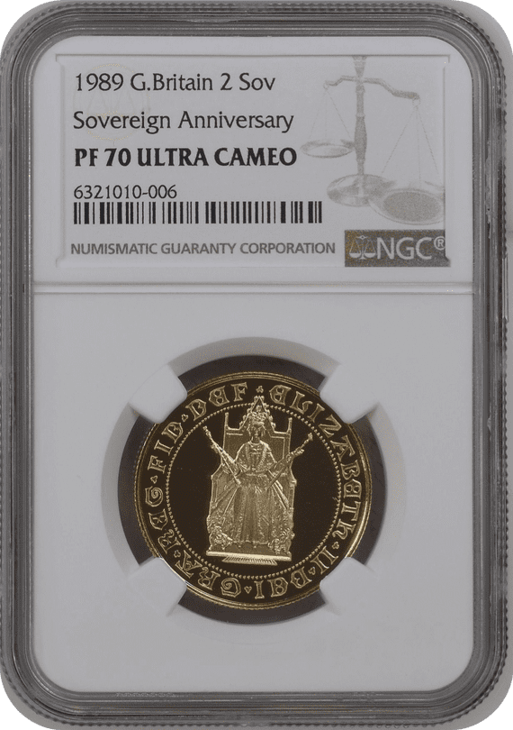 1989 Gold £2 Proof Sovereign NGC PF70
