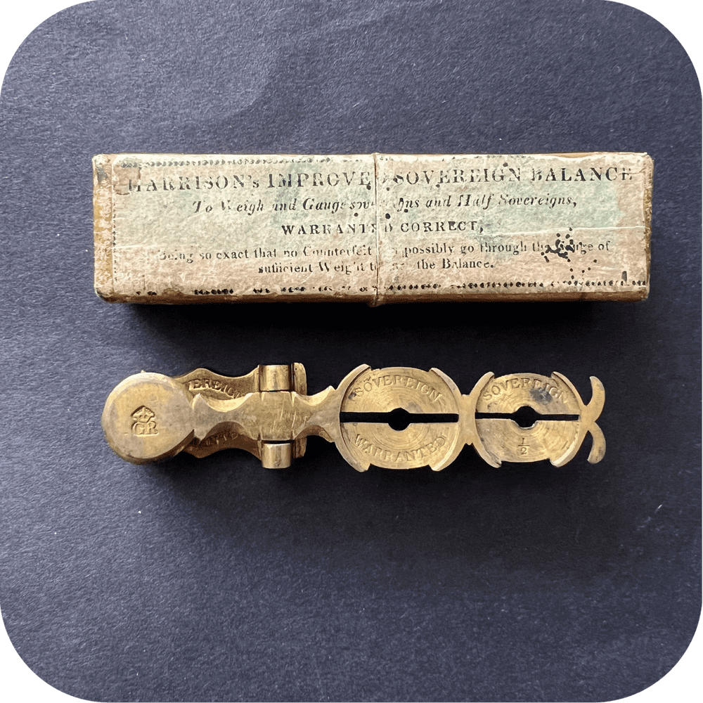 Antique Brass Sovereign Rocker Coin Scale