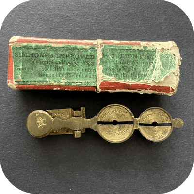 Antique  Brass Sovereign Rocker  Coin Scale Boxed