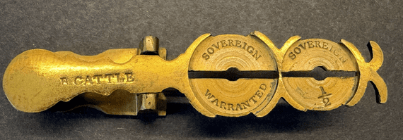 Antique  Brass Sovereign Rocker  Coin Scale Maker - B. Cattle