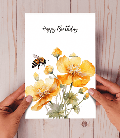 Bee on Orange Flower Happy Birthday