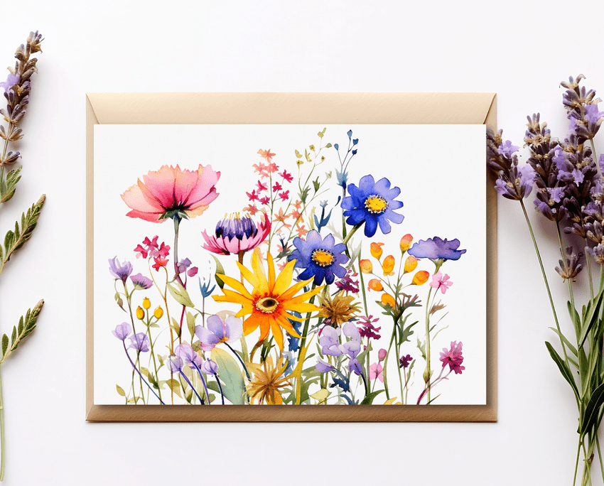 Watercolour Flowers 'Blessing' Card – Beautiful Floral Design for Special Wishes