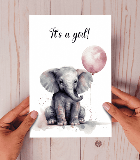 It's a girl! Elephant Balloon Card