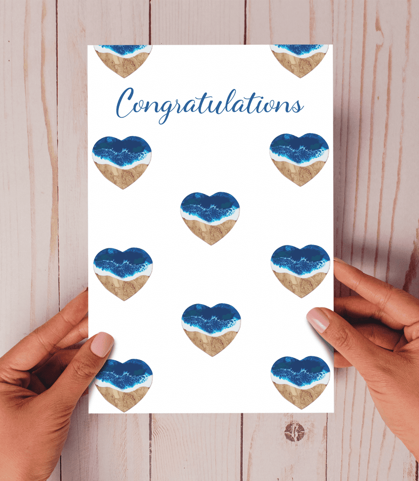 Ocean Heart Pattern Congratulations Card - Unique & Stylish Celebration Greeting