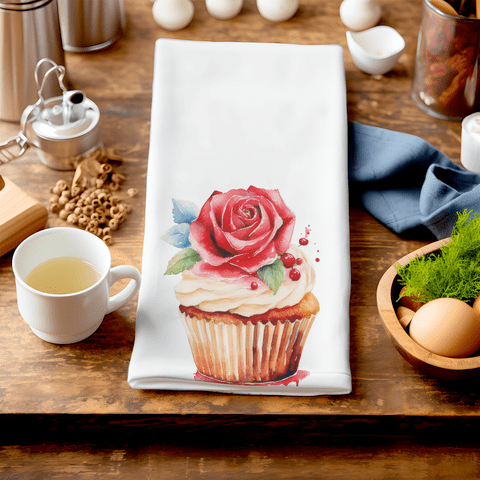 Rose Cupcake Tea Towel