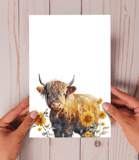 Sunflower Highland Cow Card