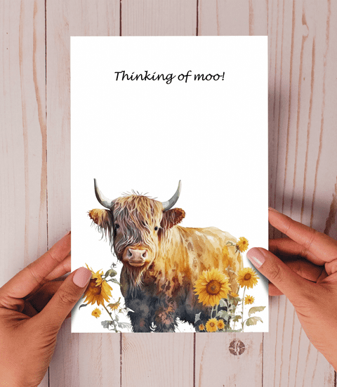 Sunflower Highland Cow Thinking of Moo Card