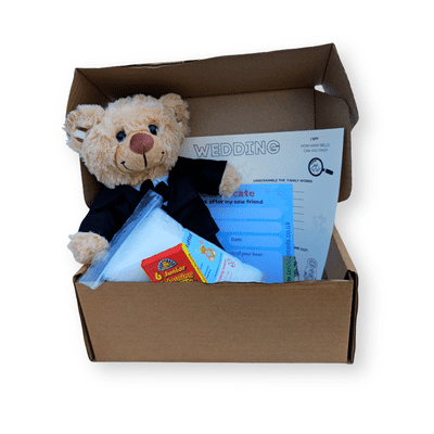 10 inch Brown Cuddles Tuxedo Bear - Children's Wedding Activity Box