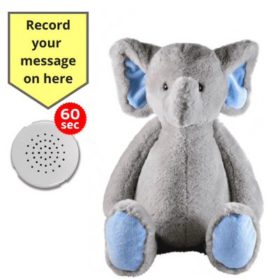 10 inch Flopsy Elephant with Blue Ears - Recordable Bear - Baby Heartbeat Baby