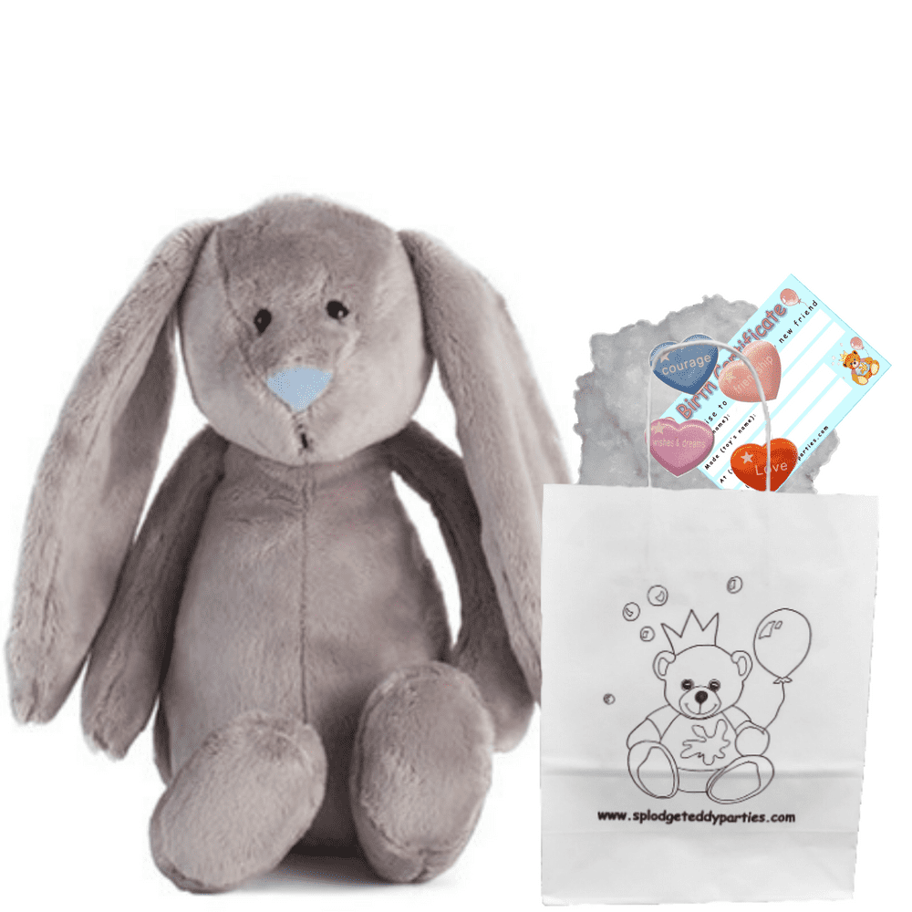 10 inch Flopsy Grey Bunny with Blue Nose - DIY Bear Kit no-sew