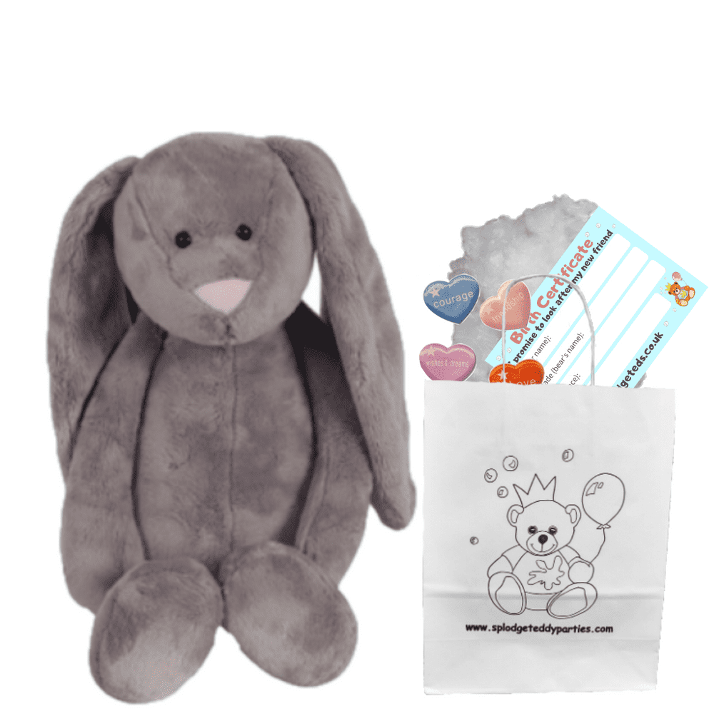 10 inch Flopsy Grey Bunny with Pink Nose - DIY Bear Kit - no-sew