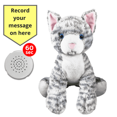 10 inch Grey Tabby Cat - Recordable Bear - Baby Heartbeat Bear