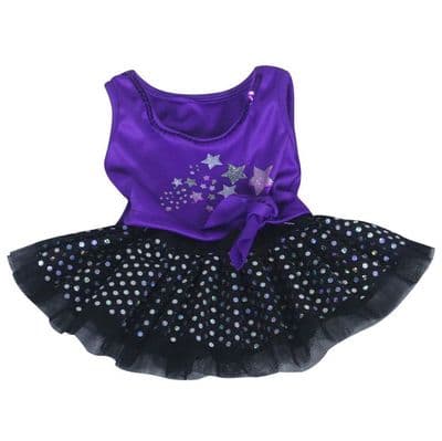 10 inch Purple Star top with black glitter tutu skirt - Teddy Bear Clothes