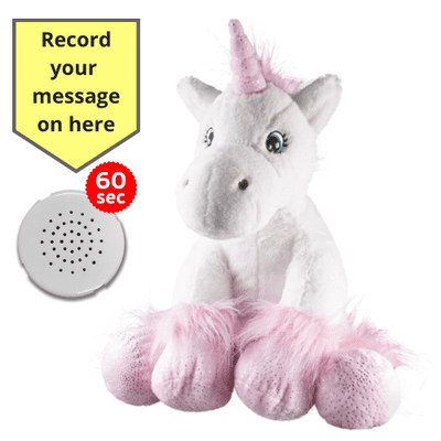 10 inch White Fluffy Unicorn - Recordable Bear - Baby Heartbeat Bear