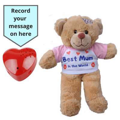 16 inch Best Mum Brown Patch Teddy  - 40 Second Recordable Bear