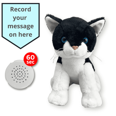 16 inch Black and White Cat - Voice Recording Teddy Bear