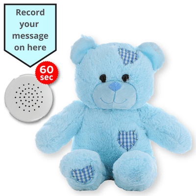16 inch Blue Patch Teddy - Voice Recording Teddy Bear