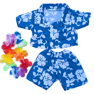 16 inch Blue & White Hawaii Outfit with Lei - Teddy Bear Clothes