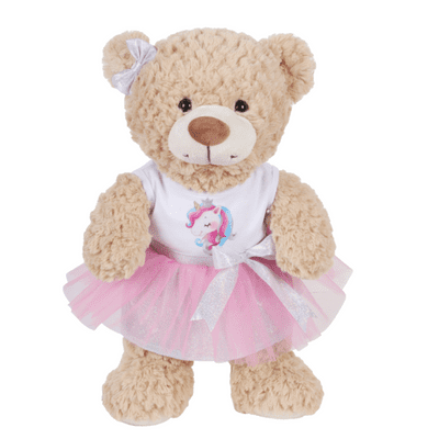 16 inch Brown Teddy in Unicorn Tutu Dress - Ready to Play