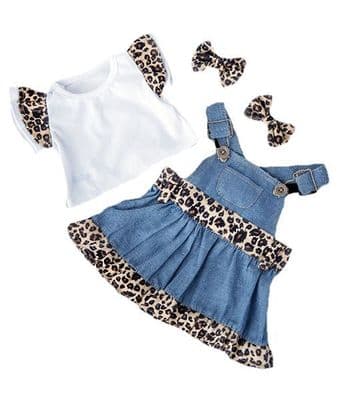 16 inch Denim Leopard Dress with Bows - Teddy Bear Clothes