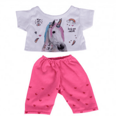 16 inch Glittery Unicorn T-shirt with Pink Leggings Outfit - Teddy Bear Clothes