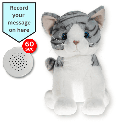 16 inch Grey Tabby Cat - Voice Recording Teddy Bear