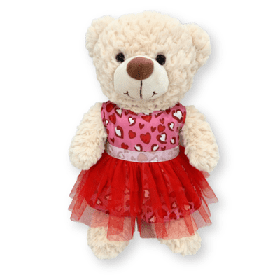 16 inch Heart Dress in Crinkle Cream Teddy - Ready Dressed Bear
