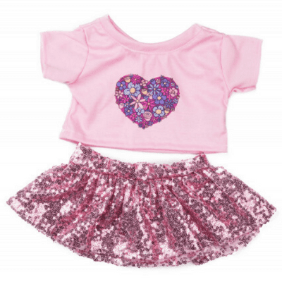 16 inch Pink heart top with sparkle skirt - Teddy Bear Clothes