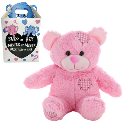 16 inch Pink Patch Ready Made Teddy - Gender Reveal Bear