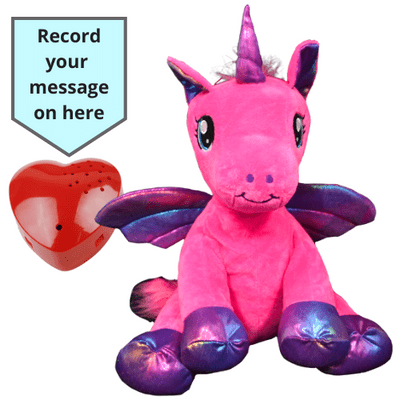 16 inch Pink Unicorn with Rainbow Wings - Voice Recording Teddy Bear